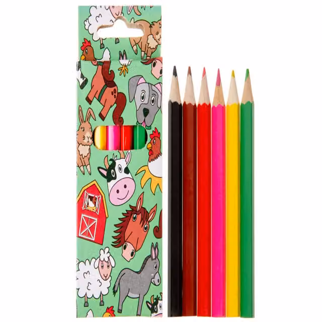 LG-Imports 12 Pack of Farm Animals Multicolour and White Wax Wood Coloured Pencils, 9 cm