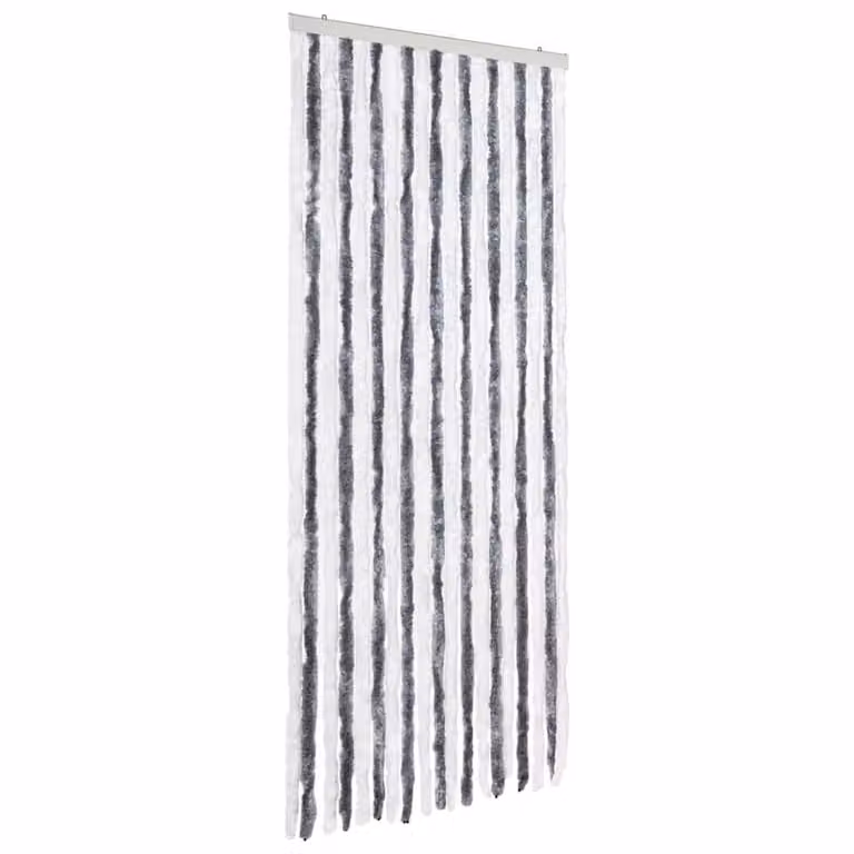 Berkfield Home Grey and White Striped Chenille Insect Curtain W: 56 cm, H: 185 cm