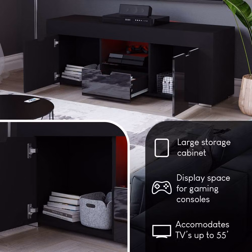 HD Designs Vida Designs Eclipse LED TV Unit in Black with 2 Doors and 1 Drawer – 5