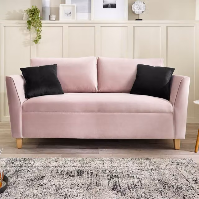 Aspire Ellie 3 Seater Sofa in Blush Pink Brushed Velvet with Solid Wood Frame