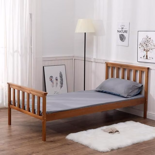 Home Source Florida Slatted Wooden Bed Frame in Brown, W/D/H: 90 x 190 cm