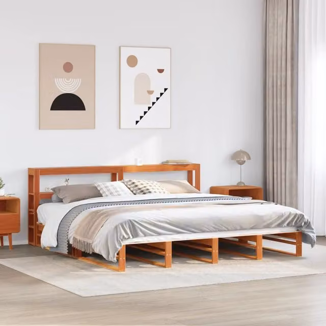 Berkfield Home Super King Solid Wood Pine Bed Frame in Wax Brown, W/D/H: 180 x 200 cm – 1