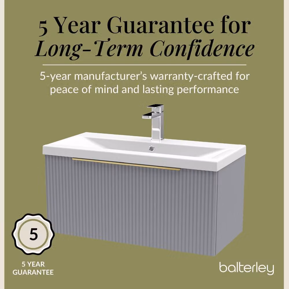 Balterley Fluted Front Wall Hung 1 Drawer Vanity Basin Unit, Satin Grey, W: 80 cm – 3