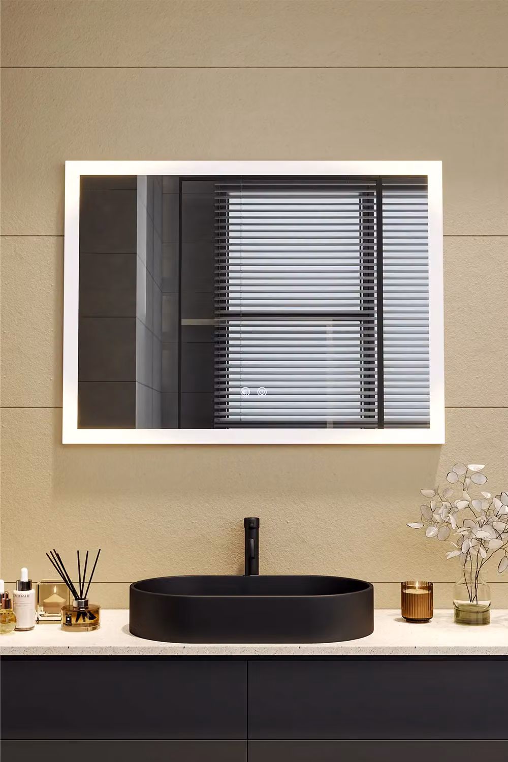 Living and Home Rectangular Frameless Anti-Fog Dimmable LED Wall Mirror in Silver and White – 2