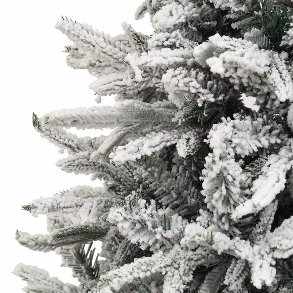 Berkfield Home Artificial Flocked Snow Christmas Tree in Green and White, Height: 210 cm – 3