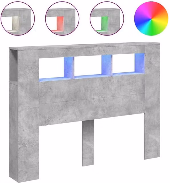 Berkfield Home LED Headboard in Concrete Grey with Integrated Lighting, Shelf and USB Charging Port, W/D/H: 140 x 18.5 x 103.5 cm – 1