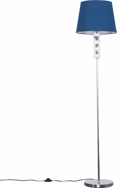ValueLights Modern Silver Chrome and Clear Acrylic Sphere Floor Lamp with Navy Blue Fabric Shade