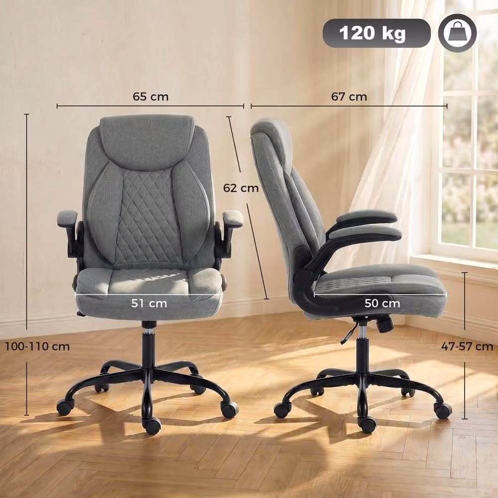 STILVORA Grey Fabric Office Chair with Flip-Up Armrests and Swivel Motion – 4