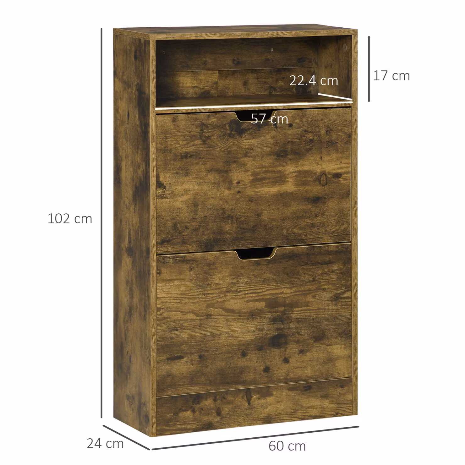 HOMCOM Slim Shoe Cabinet in Rustic Brown with 2 Flip Doors and 2 Drawers – 3