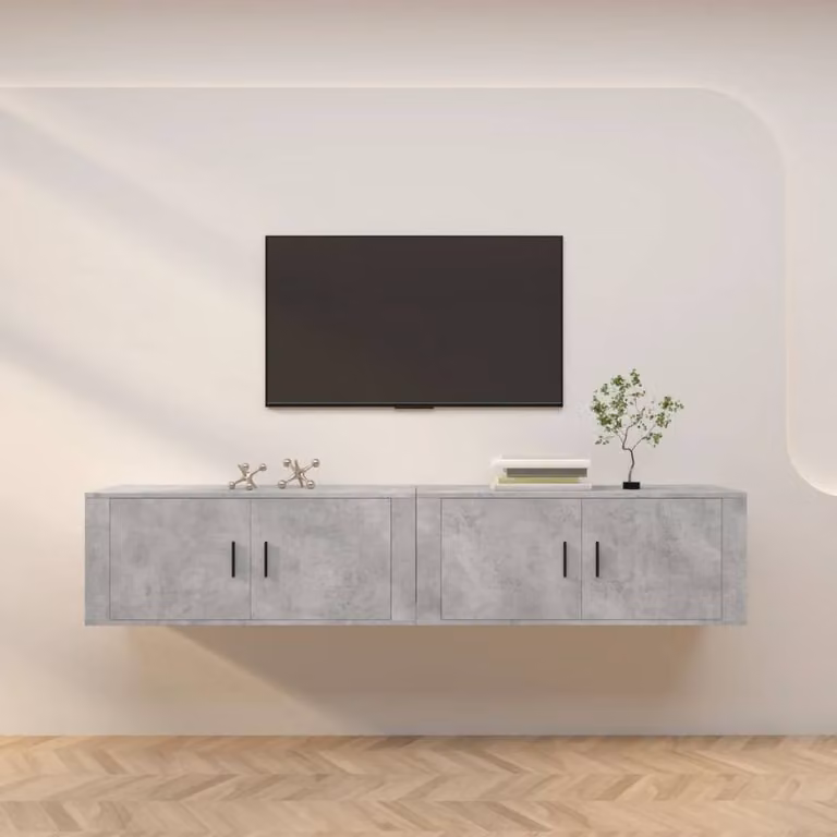 Berkfield Home Wall-mounted TV Cabinets, 2 Piece Set, Concrete Grey, W: 100 cm, D: 34.5 cm, H: 40 cm
