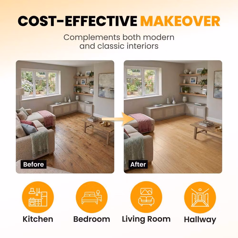 Novecrafto Self Adhesive Wood Look Vinyl Floor Planks, Pack of 10, Beige and Brown, Size: 91.4 x 15.2 cm – 6