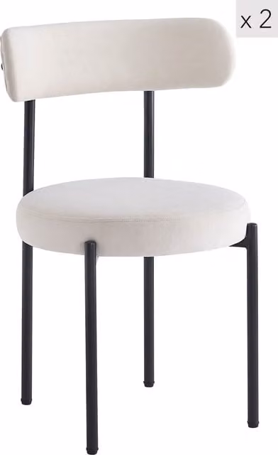Nordlys Set of 2 Scandinavian Metal Dining Room Chairs in Beige and Black Velvet Fabric