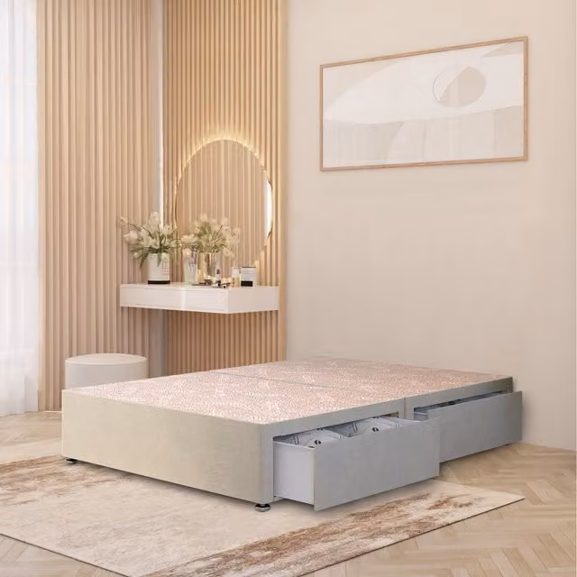 Somnior Beds Ltd Modern Upholstered Divan Bed Base with Drawers in Beige and Yellow Fabric, W/D/H: 180 x 200 cm