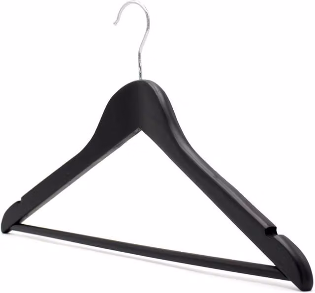 PAWNORA Black Wooden Angled Coat Hangers with Bar