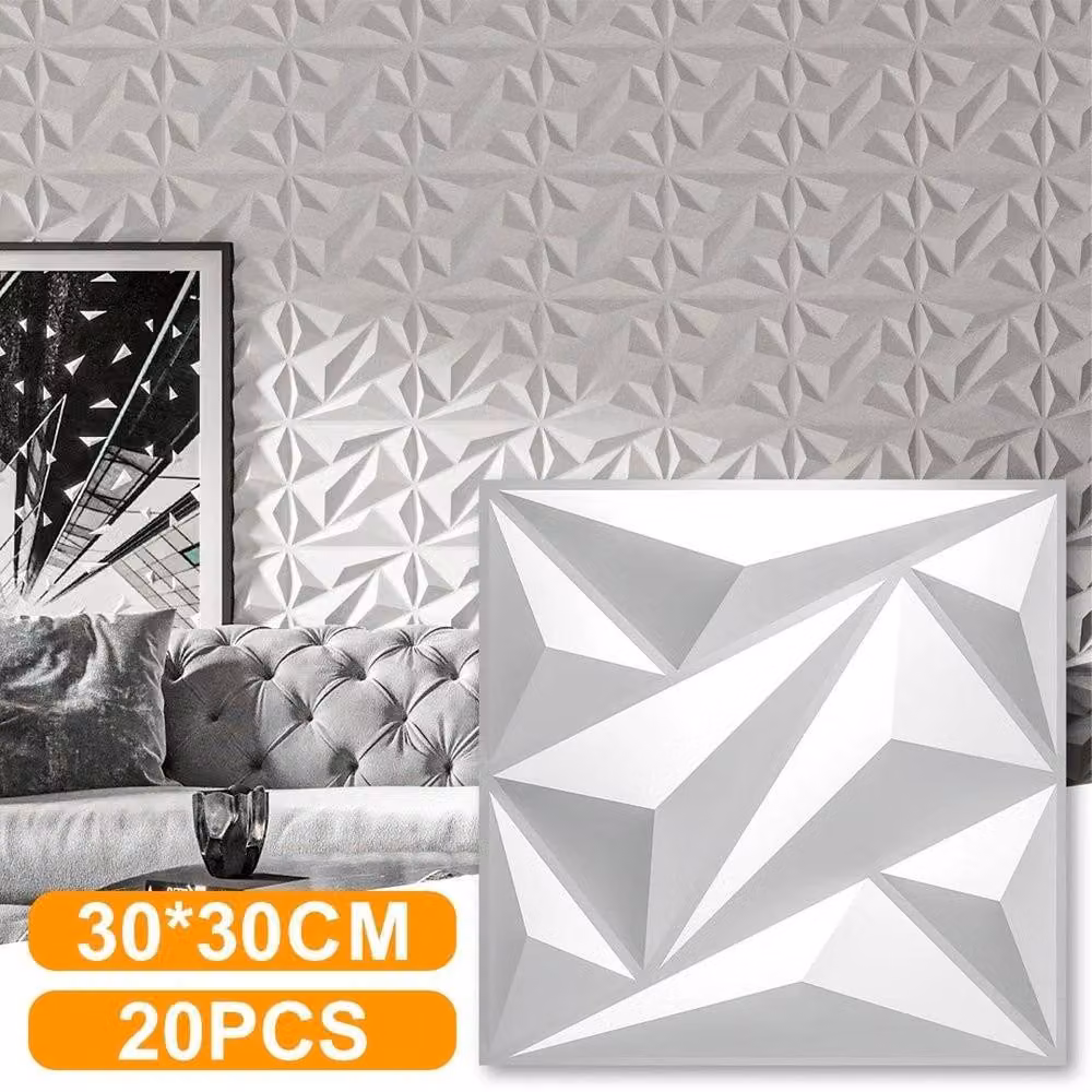 NESTLUNE 20-Piece Geometric 3D Wall Panels, White PVC, W/D/H: 30 x 30 x 0.3 cm – 3