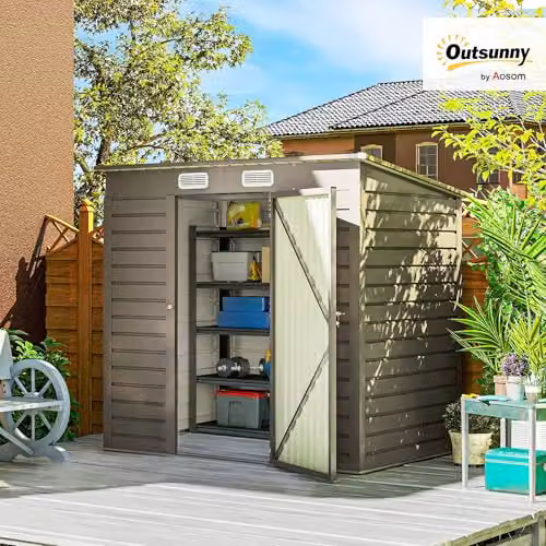 Outsunny Galvanised Steel Pent Garden Shed in Light Grey, W/D/H: 183 x 130 x 191 cm – 2