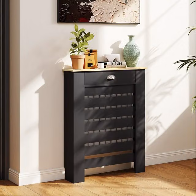 HOMCOM Radiator Cover with Drawer, Modern Horizontal Slatted Grill, Black, Width: 78 cm