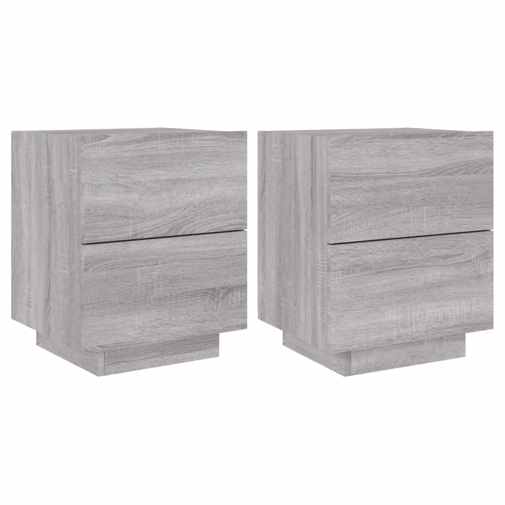 Berkfield Home Set of 2 Grey Sonoma Modern Bedside Cabinets with Integrated LED Lighting – 2