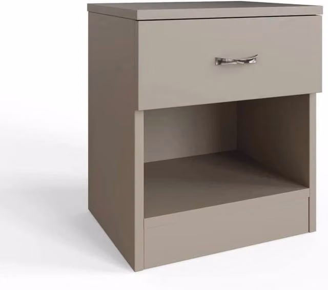 ERGOVEXA Matt Putty 1 Drawer Night Stand with Open Shelf and Curved Metal Pull Handles in Grey
