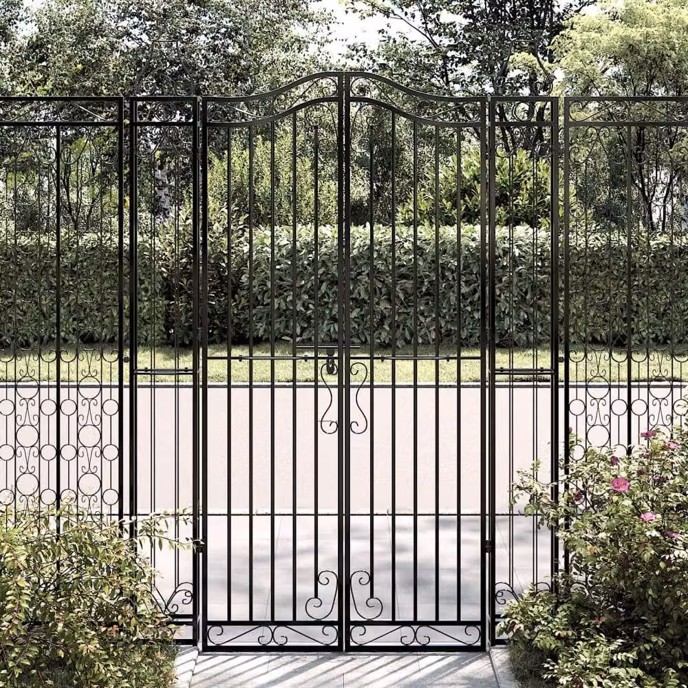 Berkfield Home Elegant Black Wrought Iron Garden Gate, W: 121 cm, D: 8 cm, H: 180 cm – 2