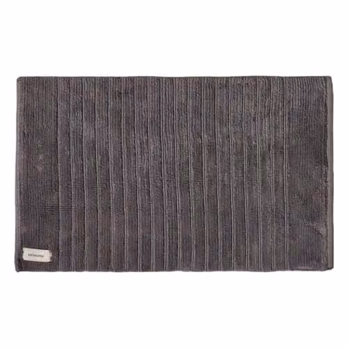 Misona Organic Cotton Non-Slip Ribbed Bath Mat, Dark Grey, W: 80 cm, D: 50 cm