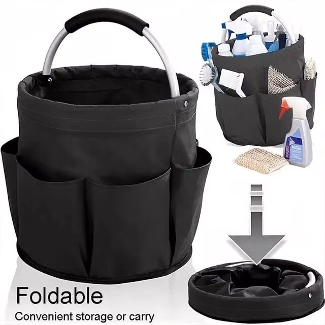 NESTLUNE Cleaning Caddy with Handles, Black Fabric Garden Tools Bag and Cleaning Basket, W: 52 cm, D: 52 cm, H: 52 cm
