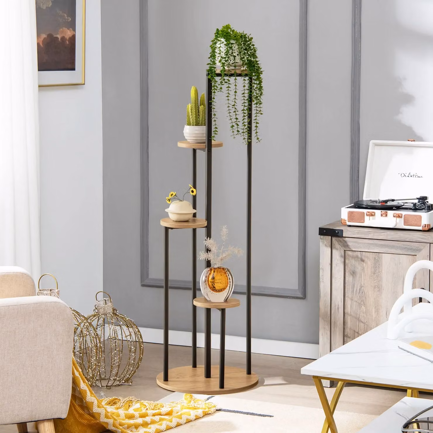 Gymax Multi-tier Metal Plant Stand Decorative Display Shelf, W/D/H: 40 x 40 x 125 cm – 3