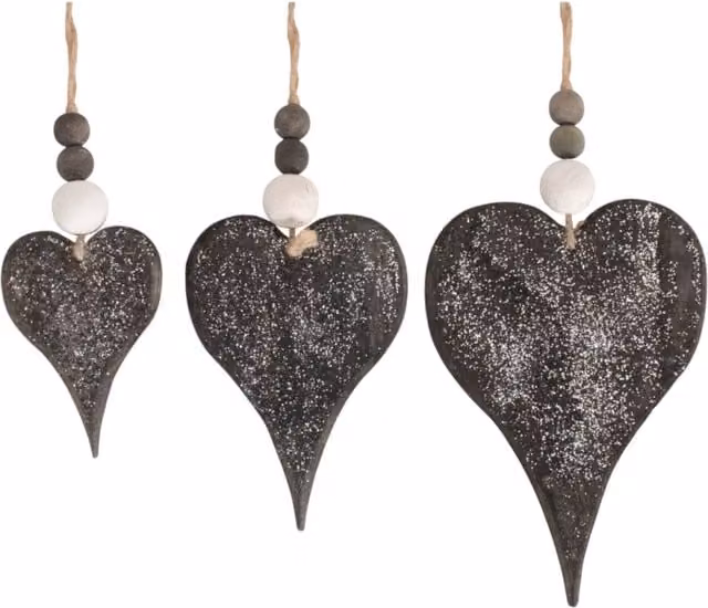 Red Hamper Set of 3 Hanging Glitter Heart Wicker Decorations in Brown