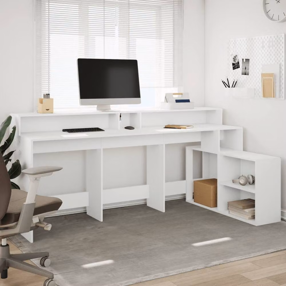 Berkfield Home Modern Writing Desk in White, W/D/H: 200 x 104 x 91 cm – 2
