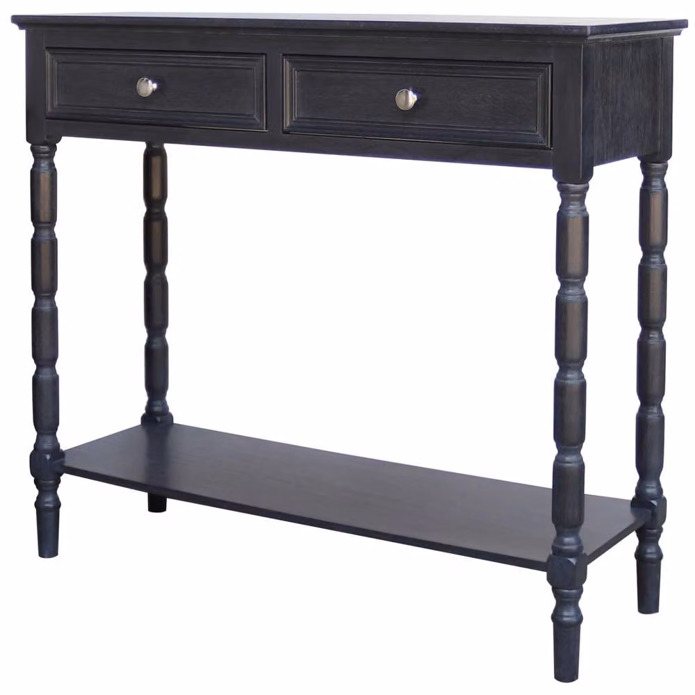 Wyld Haus Ploumanach Black Wooden 2 Drawer Console Table with Bottom Shelf W/D/H: 90 x 33 x 80 cm – 3