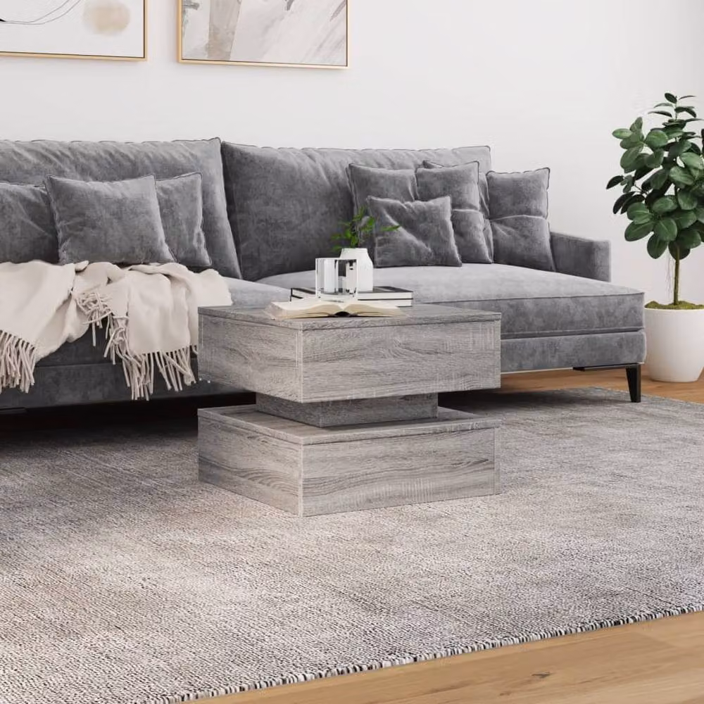 Berkfield Home Modern Square Coffee Table with LED Lights in Grey Sonoma, W/D/H: 50 x 50 x 40 cm – 4