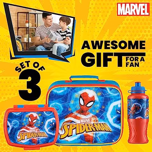 Marvel Spiderman 3 Piece Insulated Lunch Set with 430ml Water Bottle, Multicolour – 3
