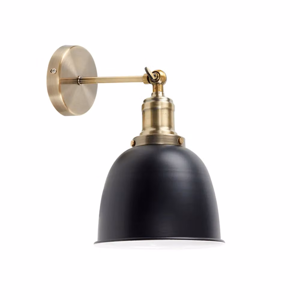 MiniSun Retro Style Antique Brass Wall Lights with Gloss Black Dome Shades, Set of 2 – 2