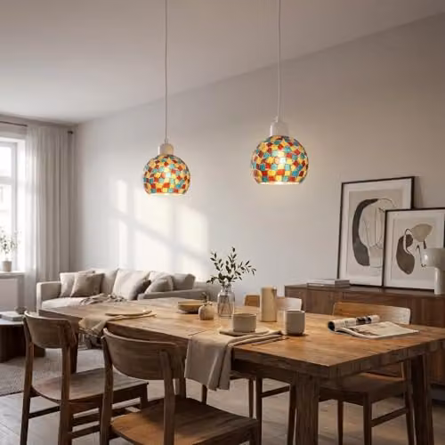 Happy Homewares Multicolour Geometric Mosaic Glass Dome Pendant Ceiling Lighting Shade W/D/H: 16 x 13 x 13 cm – 2