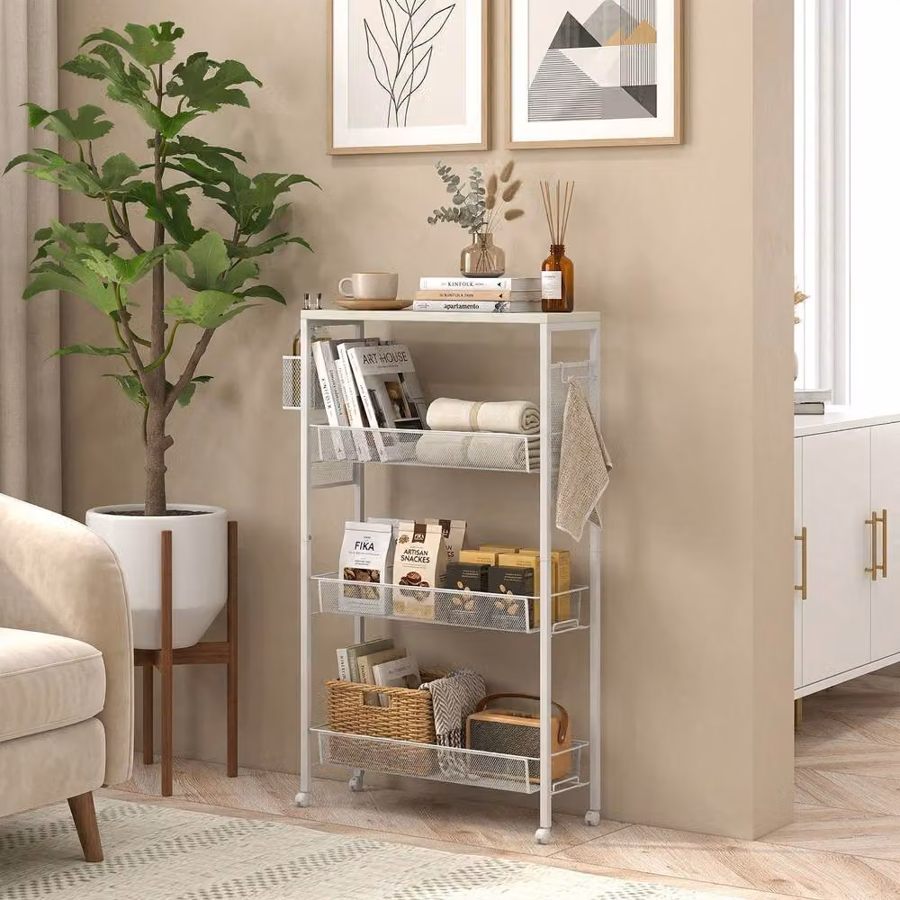 STILVORA Kitchen Trolley with 3 Baskets in White – 5