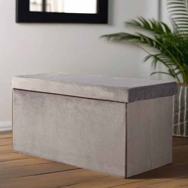 Pirlo Plush Grey Velvet Foldable Ottoman Storage Box W/D/H: 76 x 38 x 38 cm – 1