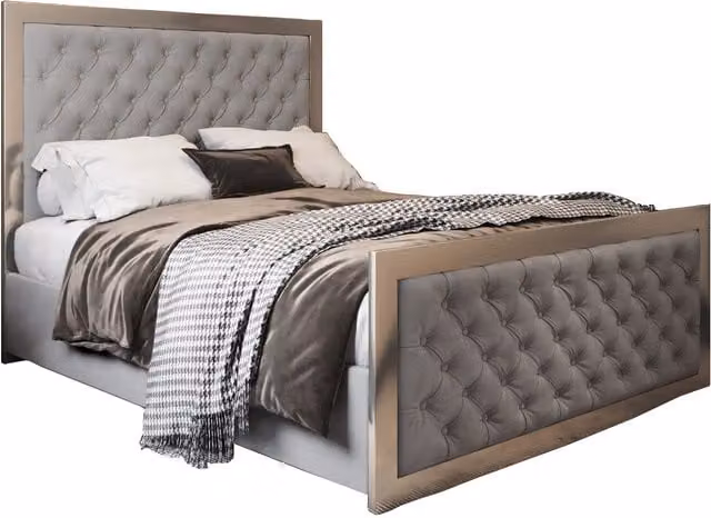 Casani KDMD Emia Upholstered Velvet Metal Designer Bed Frame in Grey and Black, W/D/H: 180 x 137 x 159 cm – 1