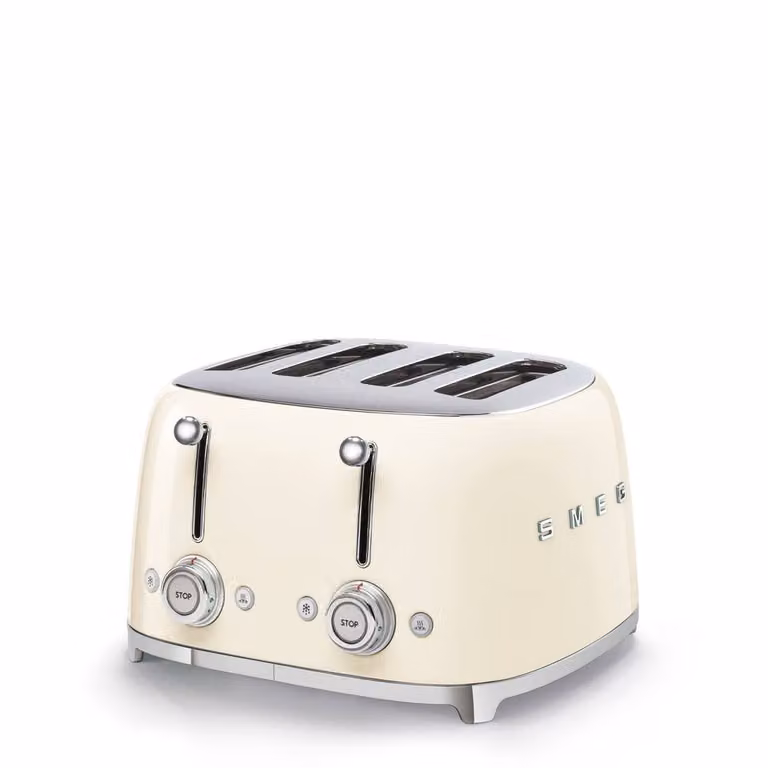 Smeg 50s Style Kettle and 4 Slice Toaster Set in Cream and Stainless Steel