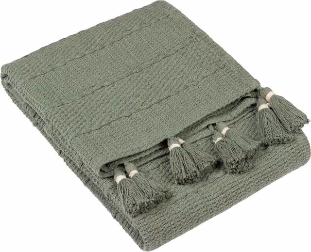 Caliche Woven Tasselled Throw in Beige and Green