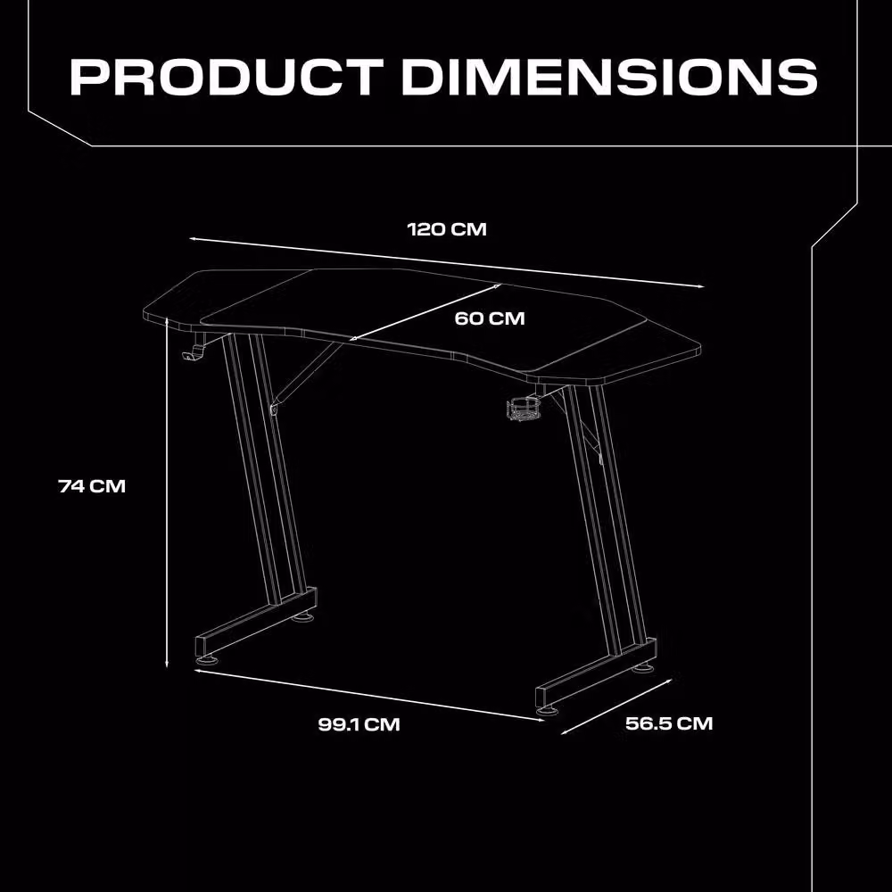 X Rocker Panther Evo Gaming Desk, Red, W: 120 cm, D: 60 cm, H: 74 cm – 2