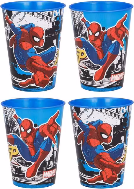 Stor Spiderman Street Set of 4 Blue Plastic Drinking Juice Tumblers, 260 ml