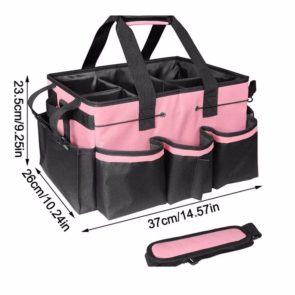 FLAVORA Pink Large Multi-Compartment Fabric Tool Bag with Handles – 2