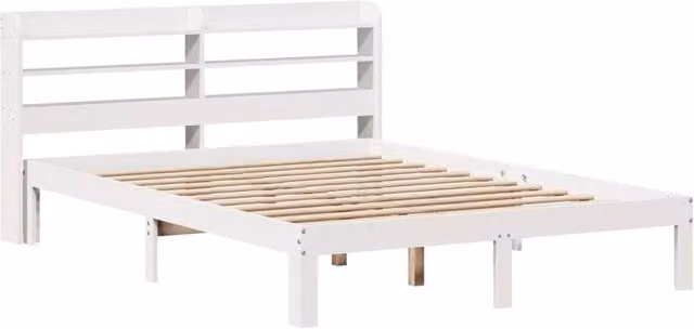 Berkfield Home Beautiful Bed Frame with Headboard in White, Solid Pine, W/D/H: 160 x 200 x 82 cm