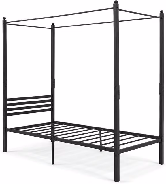 COSTWAY Modern Metal Canopy Bed Frame in Black, 90 x 200 cm