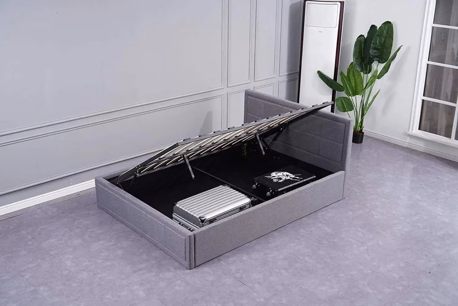 Kosy Koala Grey Fabric Ottoman Storage Double Bed with Lift Up Base W: 140 cm, D: 200 cm – 2
