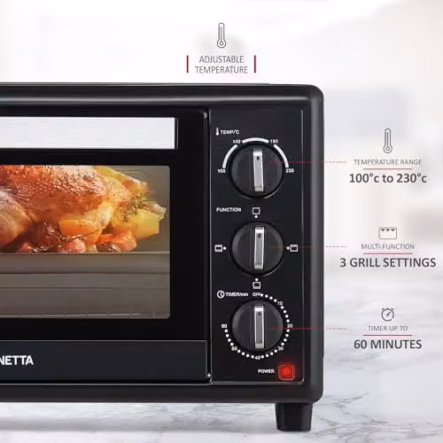 NETTA 30L Mini Electric Oven and Grill in Black, 1500W with Timer – 3