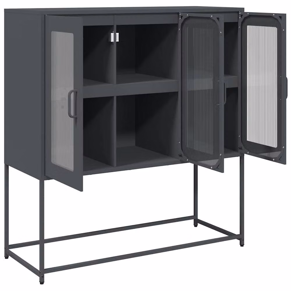 Berkfield Home Anthracite Sideboard in Matt Charcoal Metal, W: 100.5 cm, D: 39 cm, H: 107 cm – 3