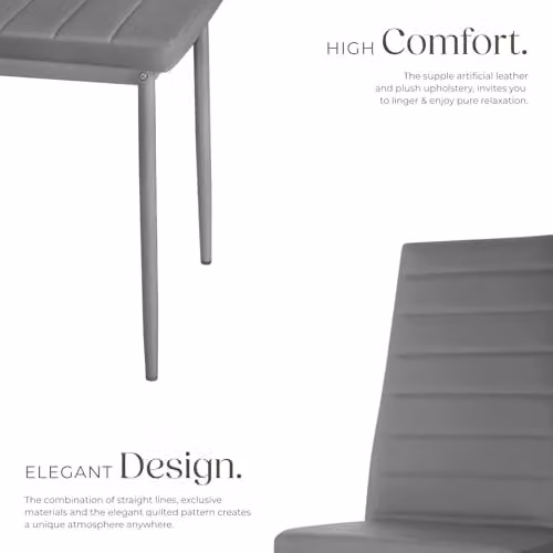 tectake Set of 8 Modern Dining Chairs in Grey Synthetic Leather with Metal Legs – 3