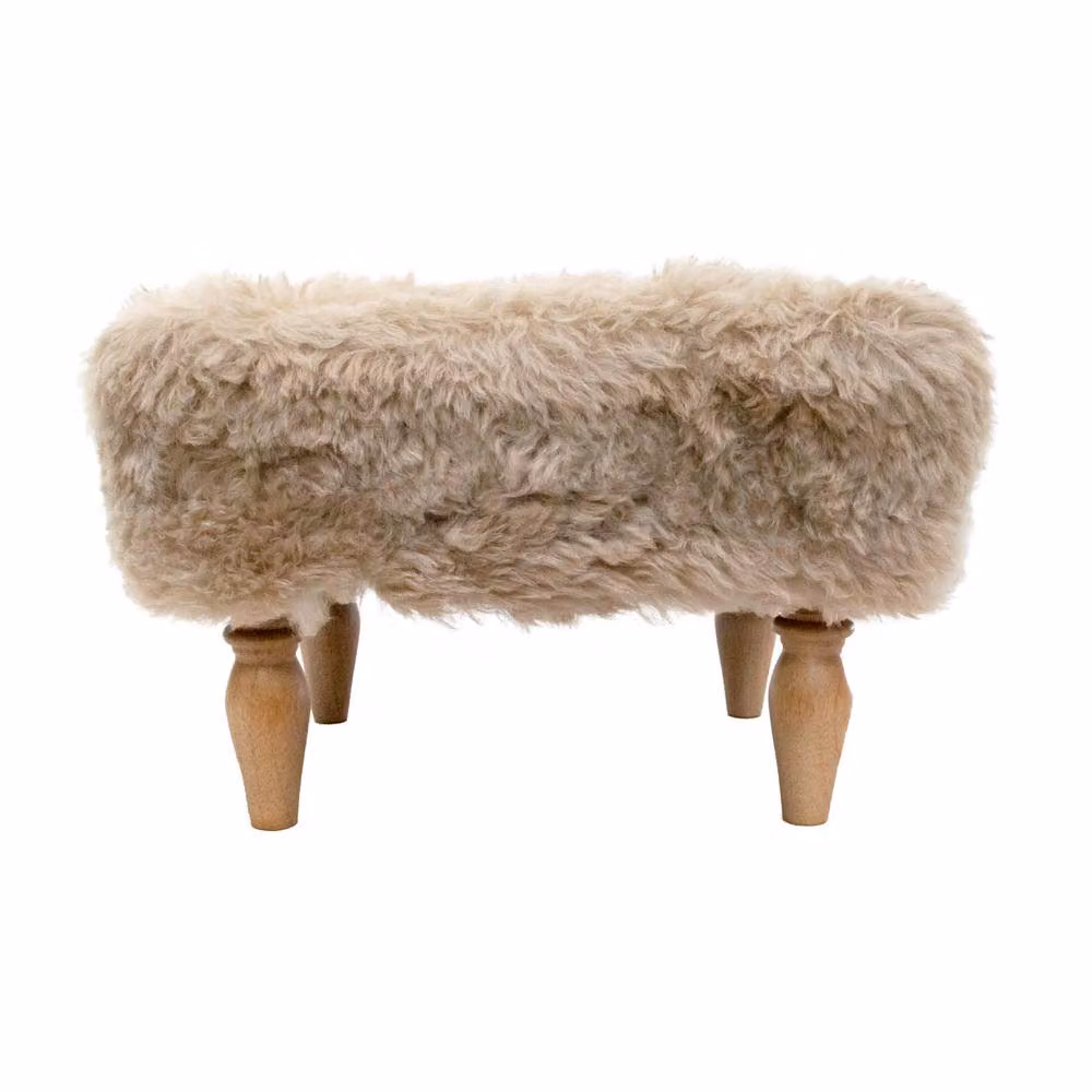 Simply Sheepskin Genuine New Zealand Lambskin Shearling Footstool with Wooden Legs, Champagne, W/D/H: 55 x 45 x 35 cm – 2
