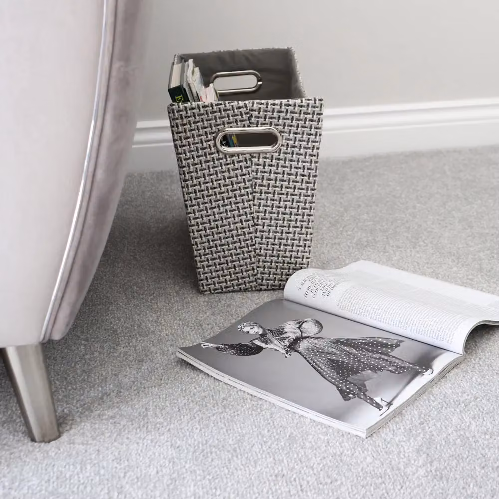 JVL Silva Fabric Magazine Holder with Inset Handles, Grey, H: 35.5 cm x W: 29.0 cm x D: 14.0 cm – 3